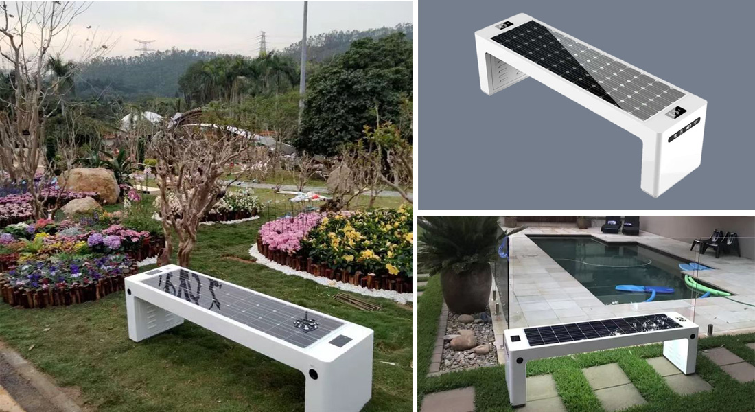 Tempat duduk pengecasan berkuasa solar yang menjana elektrik